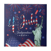 vuurwerk vierde juli met het vrijheidsbeeld tegeltje (Voorkant)