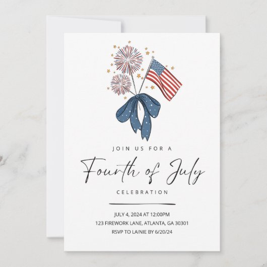 Vuurwerk Vierde Juli Partij Nodig Patriottische 4d Kaart (Voorkant)