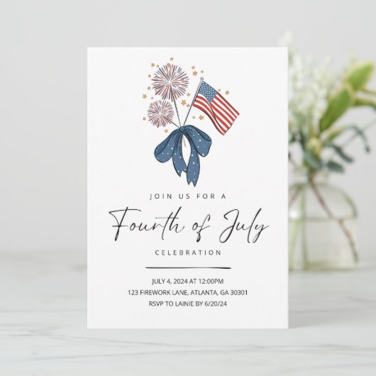 Vuurwerk Vierde Juli Partij Nodig Patriottische 4d Kaart (Staand voorkant)