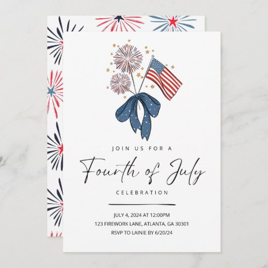 Vuurwerk Vierde Juli Partij Nodig Patriottische 4d Kaart (Voorkant / Achterkant)