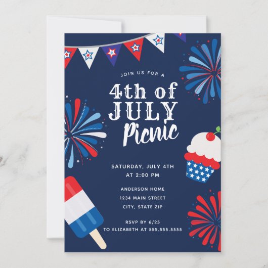 Vuurwerk Vierde juli Picknick Kaart (Voorkant)