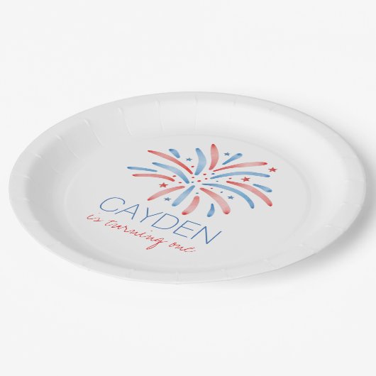 Vuurwerk Vierde juli Verjaardag Papieren Bordje (Gekanteld)