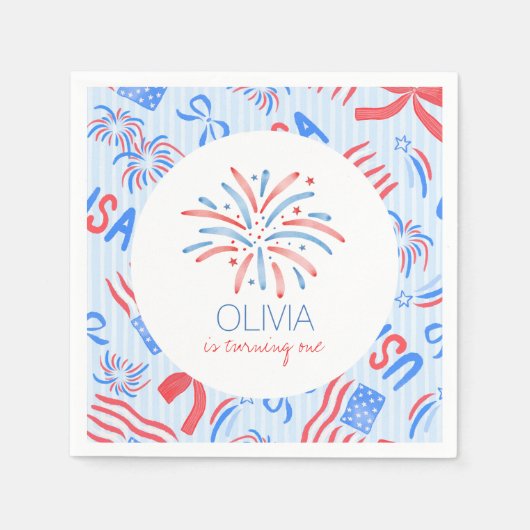 Vuurwerk Vierde Juli Verjaardag Servet (Voorkant)