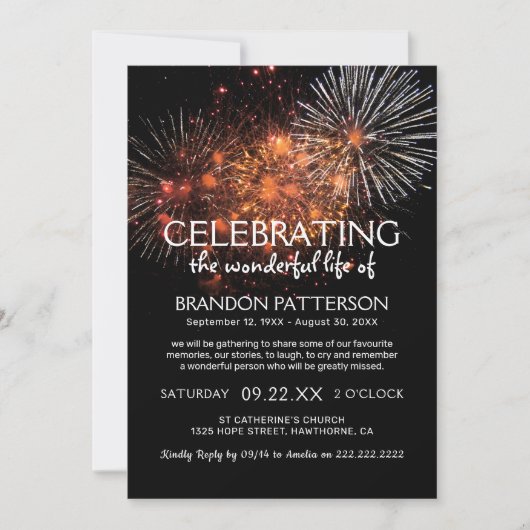 Vuurwerk viering van het leven | begrafenis kaart (Voorkant)