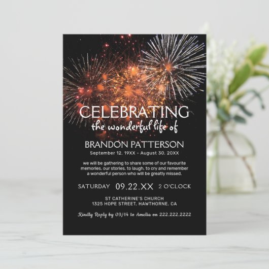 Vuurwerk viering van het leven | begrafenis kaart (Staand voorkant)