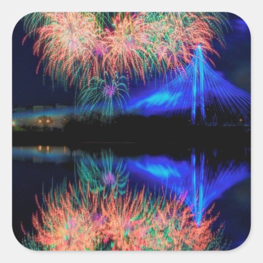 Vuurwerk Vierkante Sticker (Voorkant)