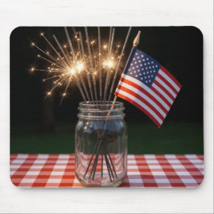 Vuurwerk voor 4 juli met Amerikaanse vlag Muismat