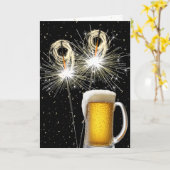 Vuurwerk voor 99e verjaardag met bierpul kaart (Gele Bloem)