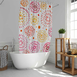 Vuurwerk voor de waterverf van koffie in geel en o douchegordijn