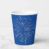Vuurwerk voor rode en blauwe glitter papieren bekers (Voorkant)