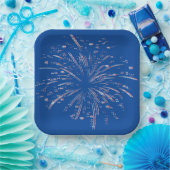 Vuurwerk voor rode en blauwe glitter papieren bordje (Feest)