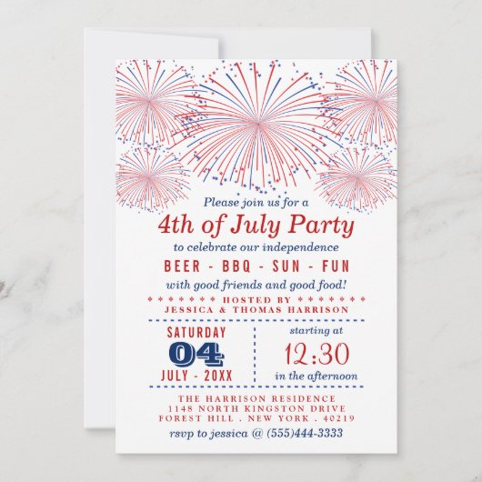 Vuurwerk voor rood, wit en blauw op 4 juli kaart (Voorkant)