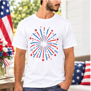 Vuurwerk VS 4 juli Patriottisch rood, wit T-shirt