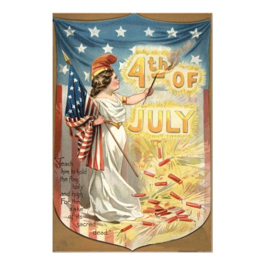 Vuurwerk Vuurpijl Dame Vrijheid Amerikaanse Vlag Foto Afdruk (Voorkant)