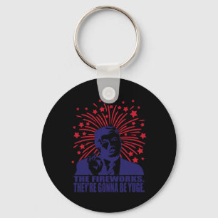 Vuurwerk wordt een enorme grappige Trump 4 juli Sleutelhanger