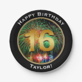 Vuurwerk zestiende zestiende zestiende verjaardag  papieren bordje (Voorkant)