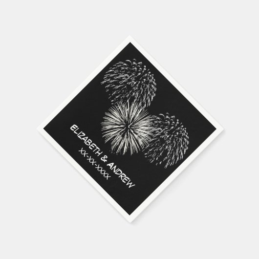 Vuurwerk, zwarte achtergrond, naam monogram servetten (Hoek)