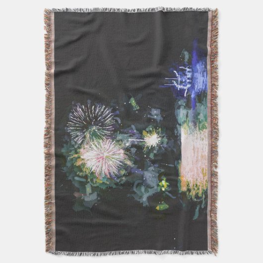 Vuurwerkboot Waterverf oceaan Deken (Voorkant Verticaal)