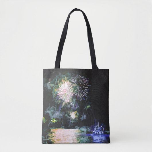 Vuurwerkboot Waterverf oceaan Tote Bag (Voorkant)