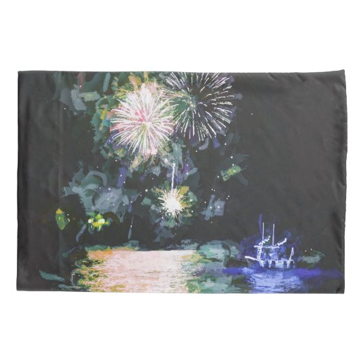 Vuurwerkboot Waterverf Ocean Evening Kussensloop (Achterkant)