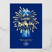 Vuurwerkdag in Logo Blue Gift Box toevoegen Folie Uitnodiging (Voorkant)
