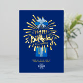 Vuurwerkdag in Logo Blue Gift Box toevoegen Folie Uitnodiging (Staand Voorkant)