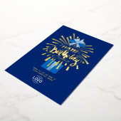 Vuurwerkdag in Logo Blue Gift Box toevoegen Folie Uitnodiging (Gedraaid)