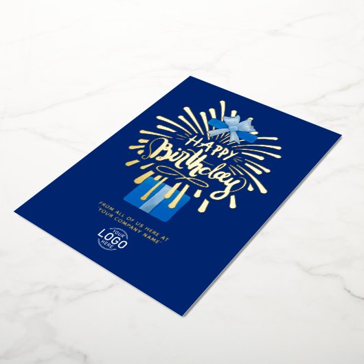 Vuurwerkdag in Logo Blue Gift Box toevoegen Folie Uitnodiging (Gedraaid)