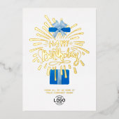 Vuurwerkdag in Logo Blue Gift Box toevoegen Folie Uitnodiging (Voorkant)