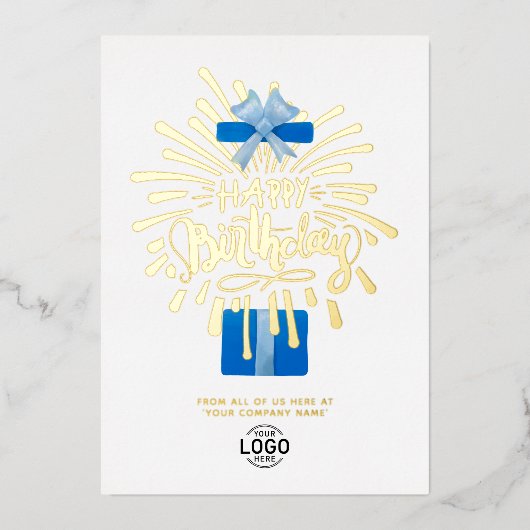 Vuurwerkdag in Logo Blue Gift Box toevoegen Folie Uitnodiging (Voorkant)