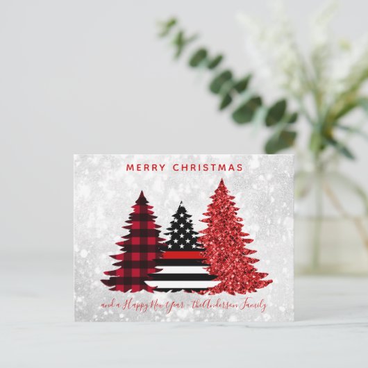 Vuurwerker kerstboomroop feestdagenkaart (Staand voorkant)