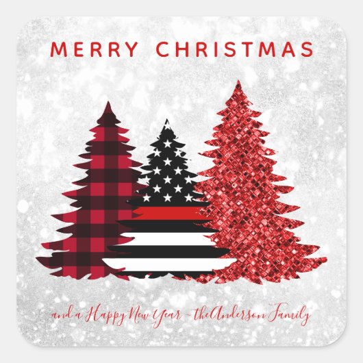 Vuurwerker kerstboomroop vierkante sticker (Voorkant)