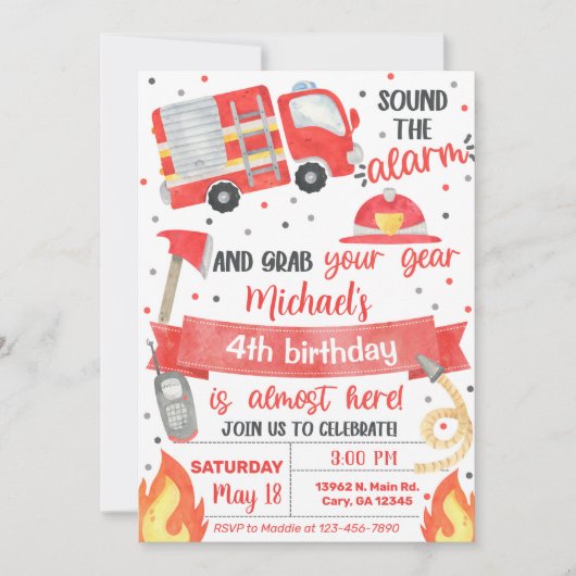 Vuurwerker verjaardagsuitnodiging, vuurman. kaart (Voorkant)