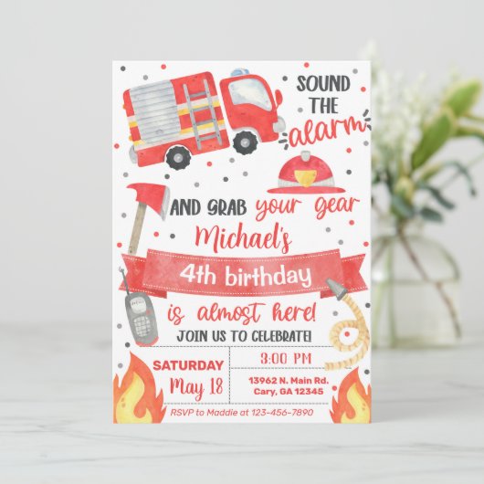 Vuurwerker verjaardagsuitnodiging, vuurman. kaart (Staand voorkant)