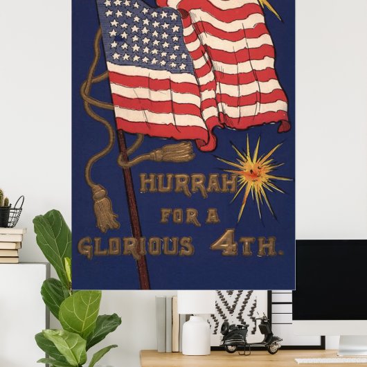 Vuurwerkexplosie VS-vlag op 4 juli Poster (Thuiskantoor)