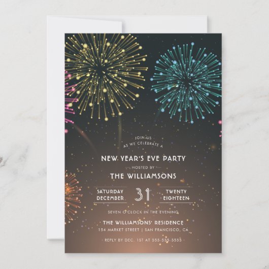 vuurwerkfeest | Moderne typografie Nieuwjaarsfeest Kaart (Voorkant)