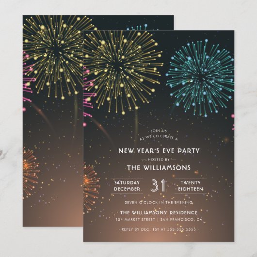 vuurwerkfeest | Moderne typografie Nieuwjaarsfeest Kaart (Voorkant / Achterkant)