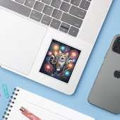 Vuurwerkkat - Onafhankelijkheidsdag Sticker (Laptop met iPhone)