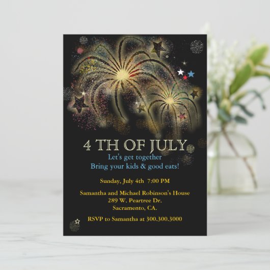 Vuurwerkpartij uitnodigingen van 4 juli (Staand voorkant)