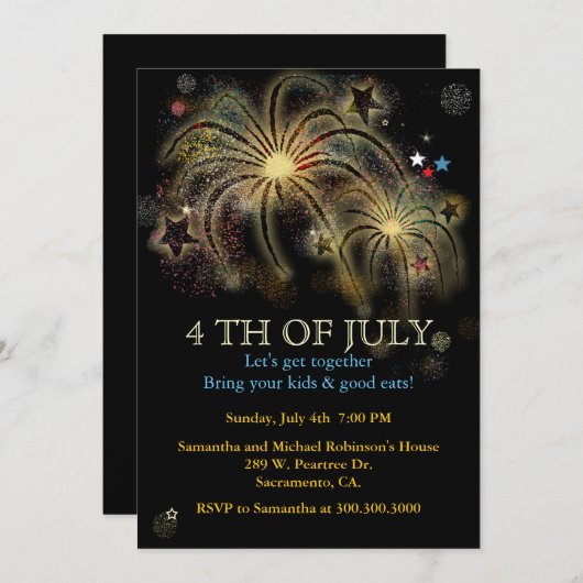 Vuurwerkpartij uitnodigingen van 4 juli (Voorkant / Achterkant)