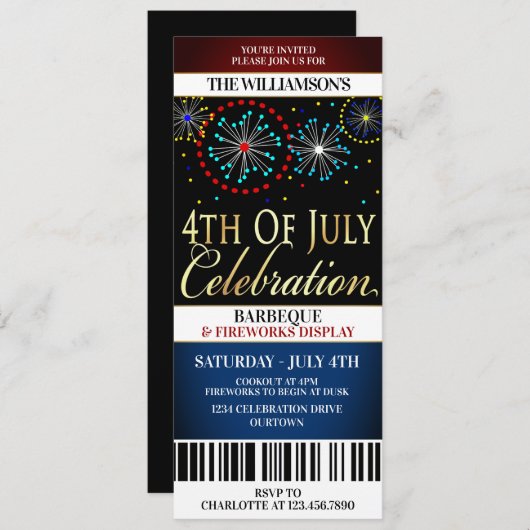 Vuurwerkpartij uitnodigingen van de vierde juli (Voorkant / Achterkant)