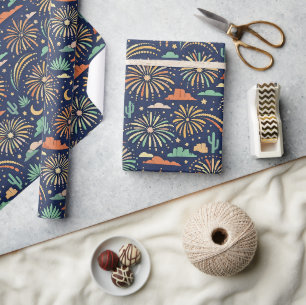 Vuurwerkpatroon woestijnnacht viering cadeaupapier