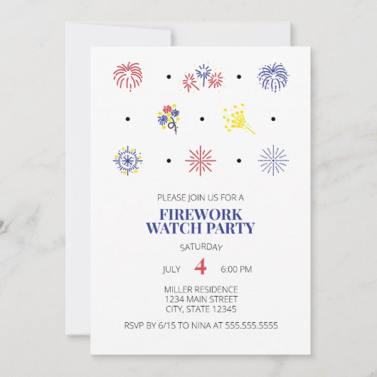 Vuurwerkpictogrammen 4 juli Uitnodiging voor een f (Voorkant)