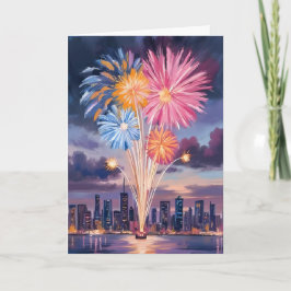 Vuurwerkshow | Nieuwjaarsavond Aquarel Feestdagen Kaart