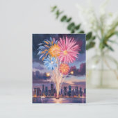 Vuurwerkshow | Nieuwjaarsavond Aquarel Feestdagenkaart (Staand voorkant)