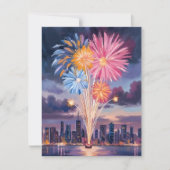 Vuurwerkshow | Nieuwjaarsavond Aquarel Feestdagenkaart (Voorkant)