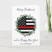 Vuurwerkster Thin Red Line Kerstmis Wreatay Holida Feestdagen Kaart (Voorkant)