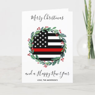 Vuurwerkster Thin Red Line Kerstmis Wreatay Holida Feestdagen Kaart