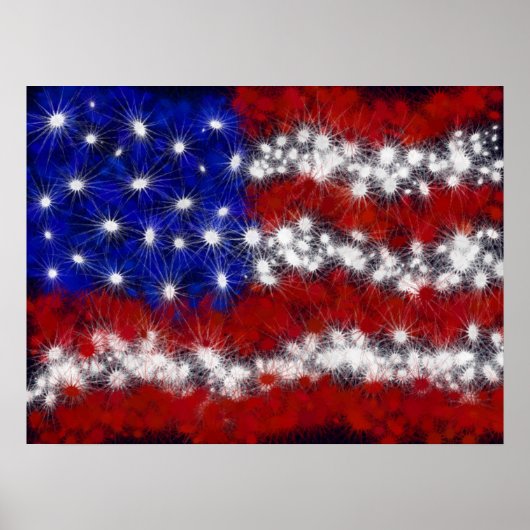 Vuurwerksterren en Stripes Amerikaanse vlag Poster (Voorkant)