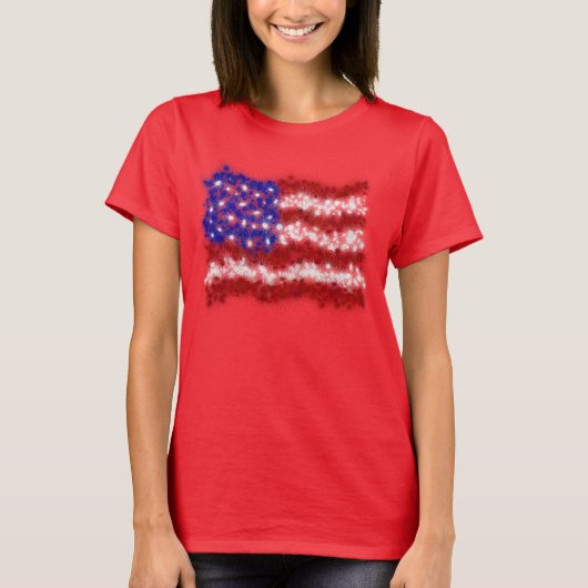 Vuurwerksterren en Stripes Amerikaanse vlag T-shirt (Voorkant)
